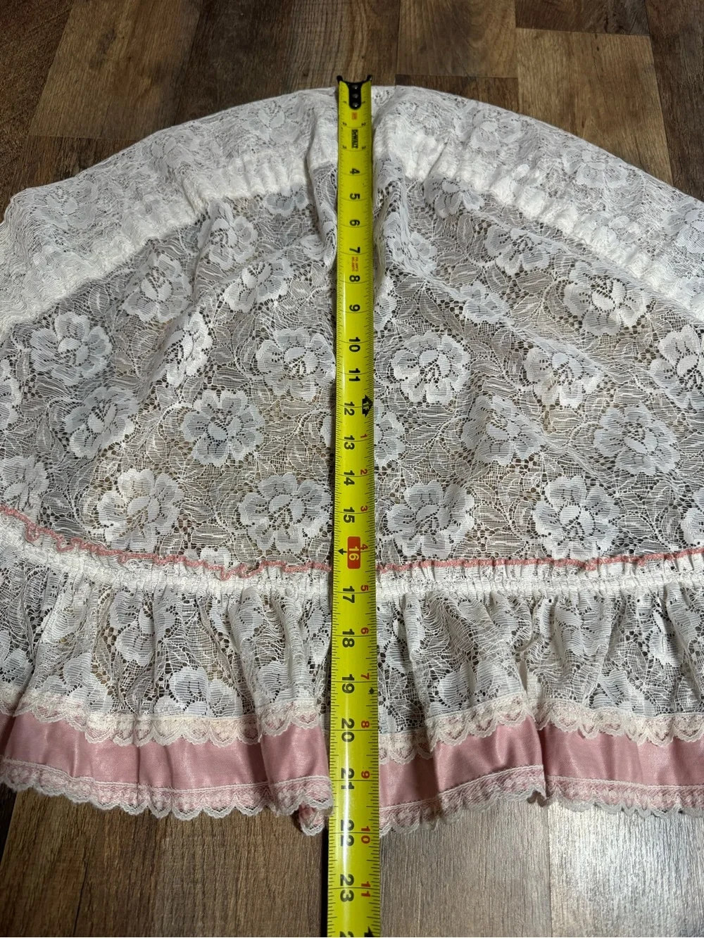 Lace Ruffle window valance — Pink & Ivory